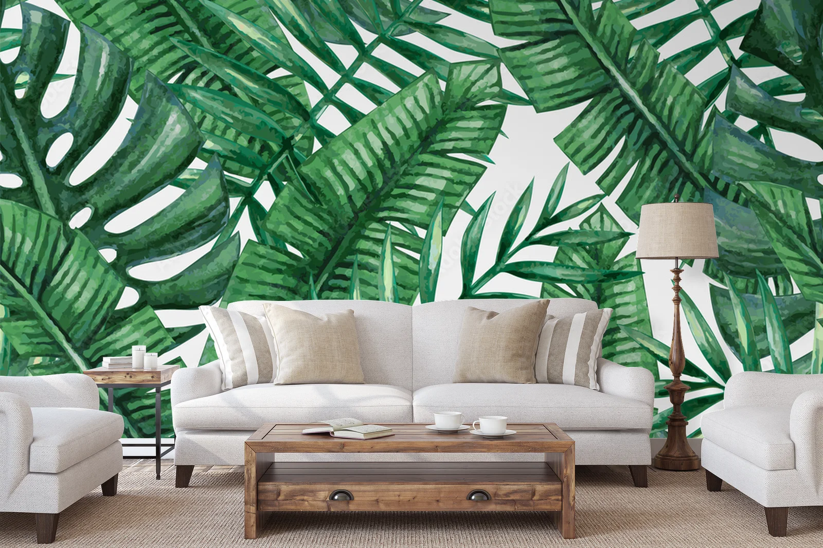 Akwarelowe liście palm w tropikalnej harmonii