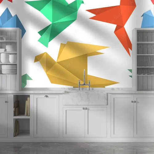 Papierowe ptaki w stylu origami - opuszczone w bieli