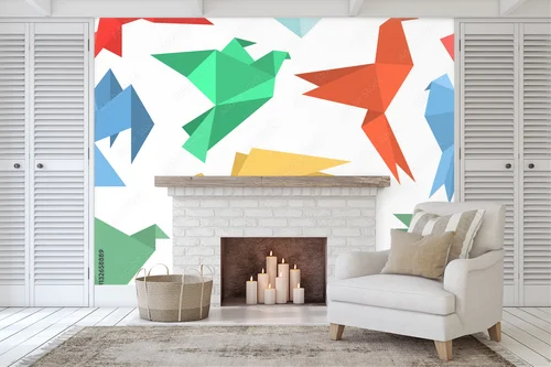 Papierowe ptaki w stylu origami - opuszczone w bieli