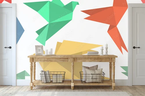 Papierowe ptaki w stylu origami - opuszczone w bieli