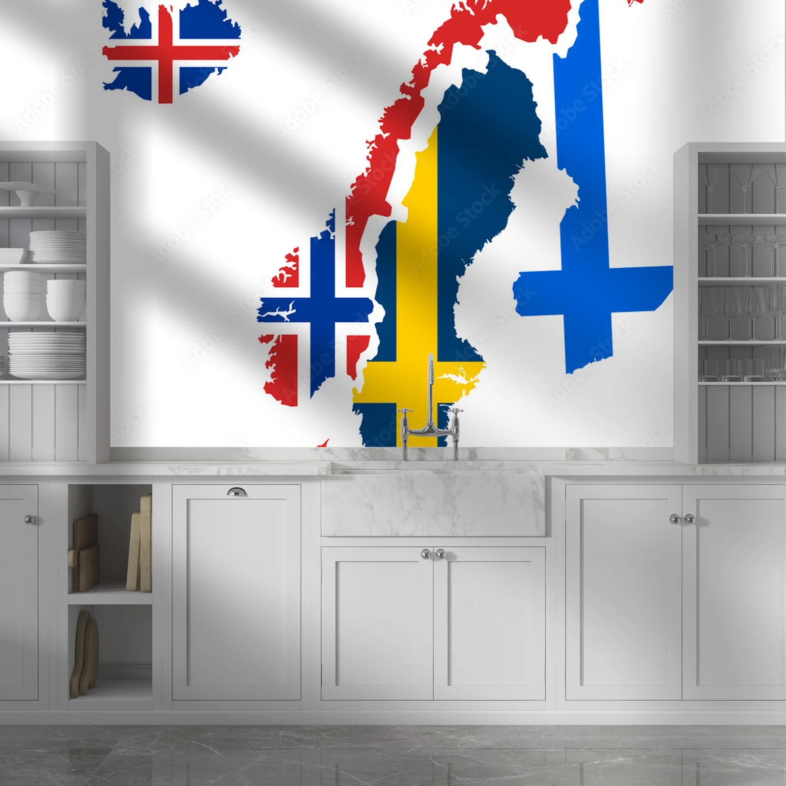 Skandynawskie flagi i mapy w harmonijnych odcieniach