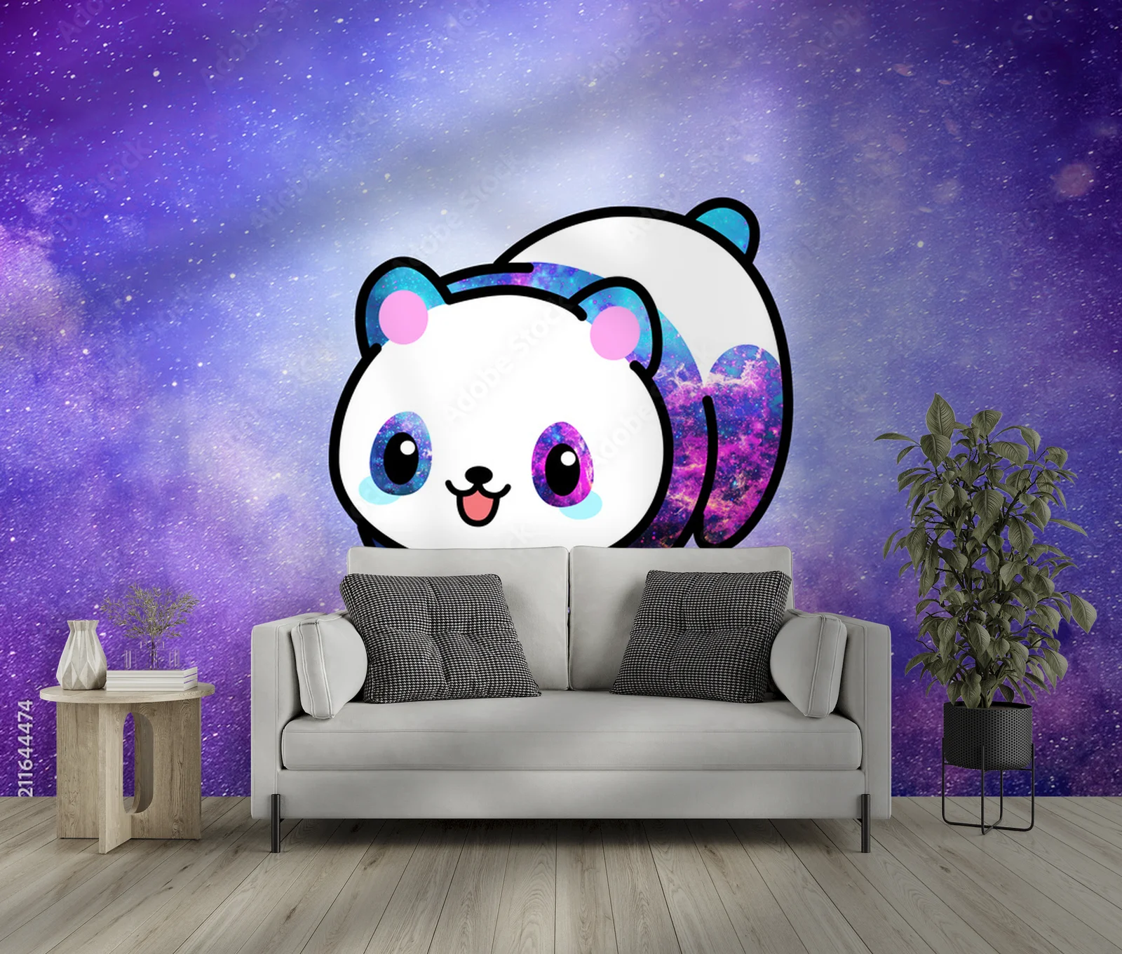 Kawaii panda w przestrzeni, rządząca wszechświatem
