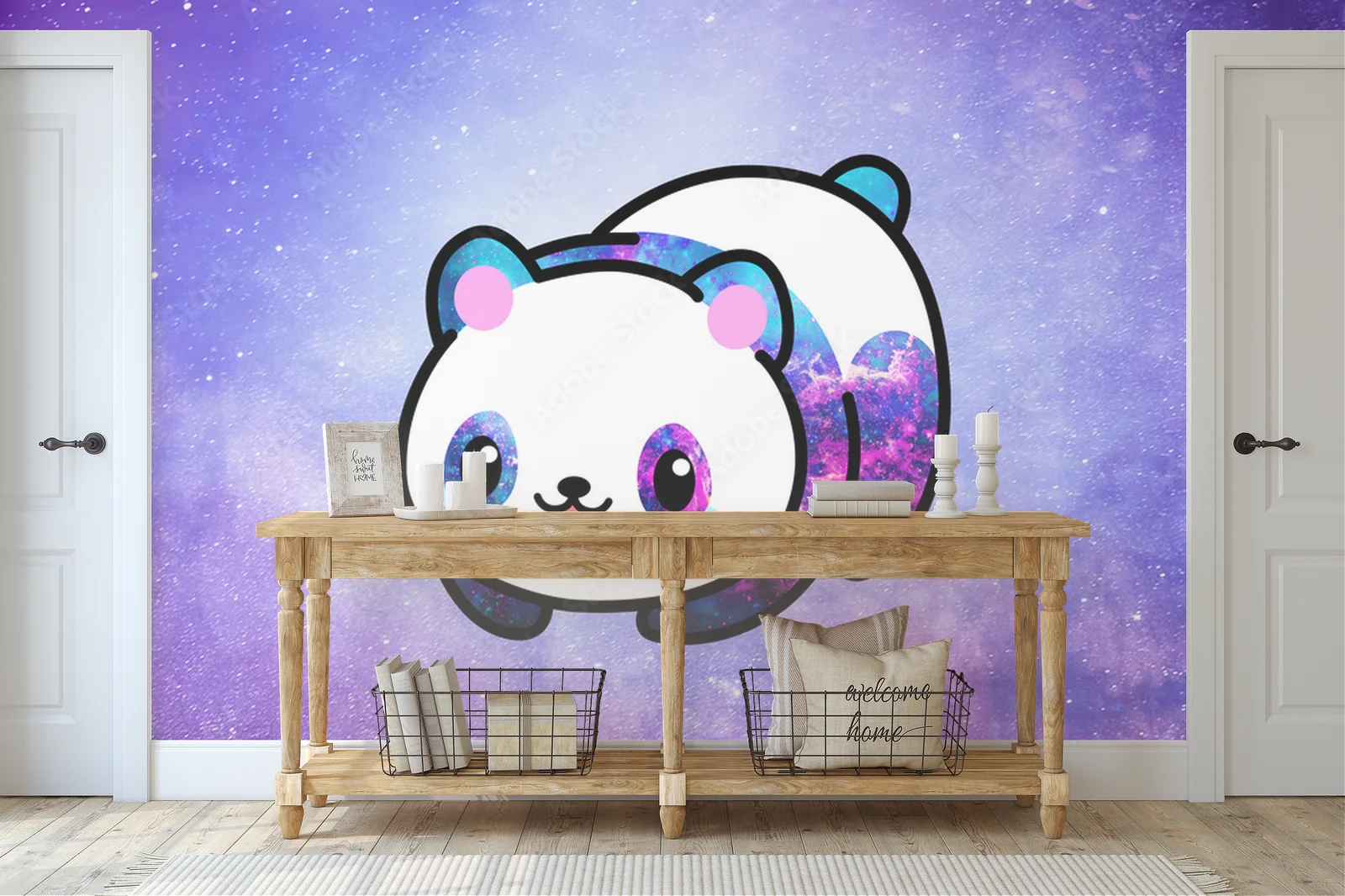 Kawaii panda w przestrzeni, rządząca wszechświatem