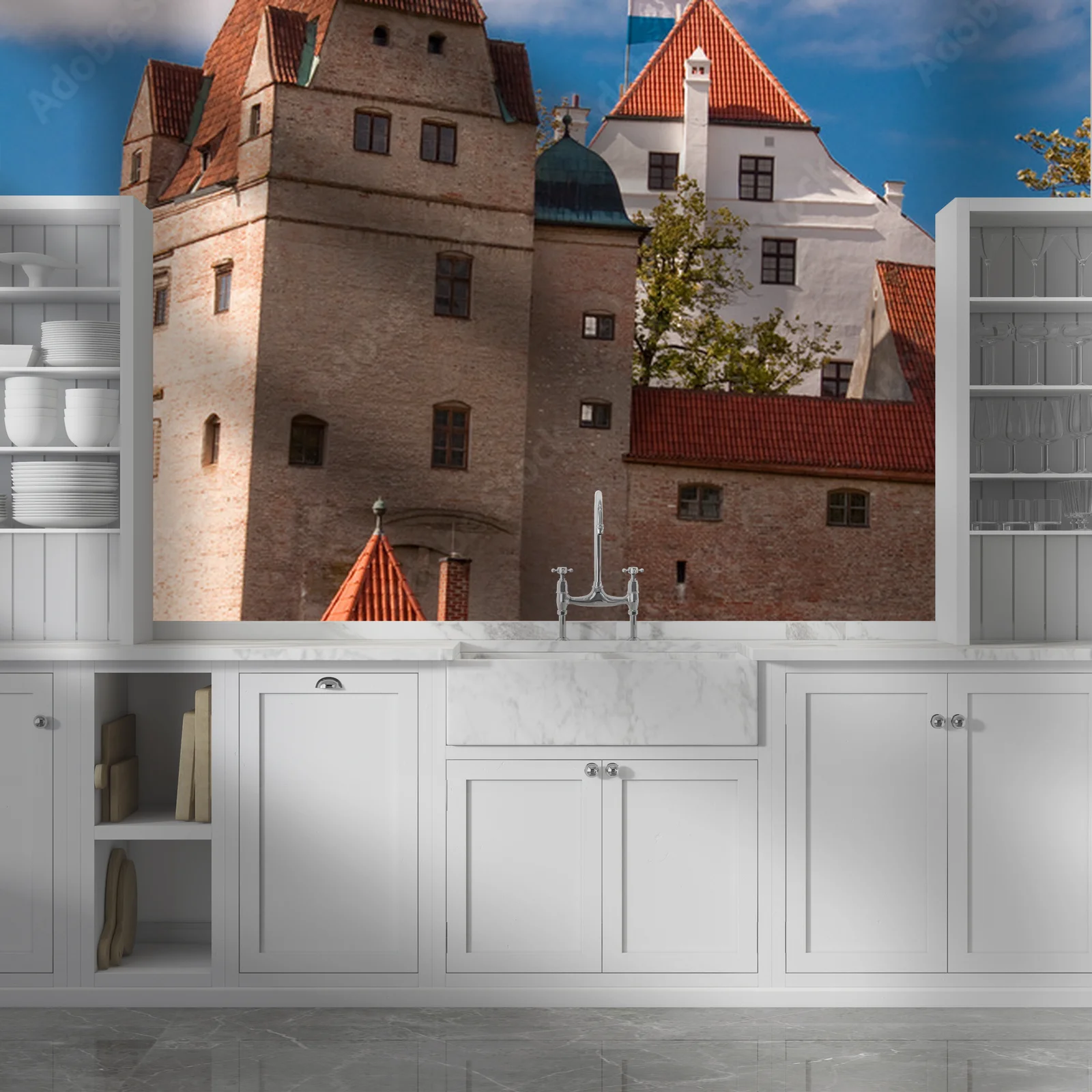 Elegancja zamku w delikatnych odcieniach szarości