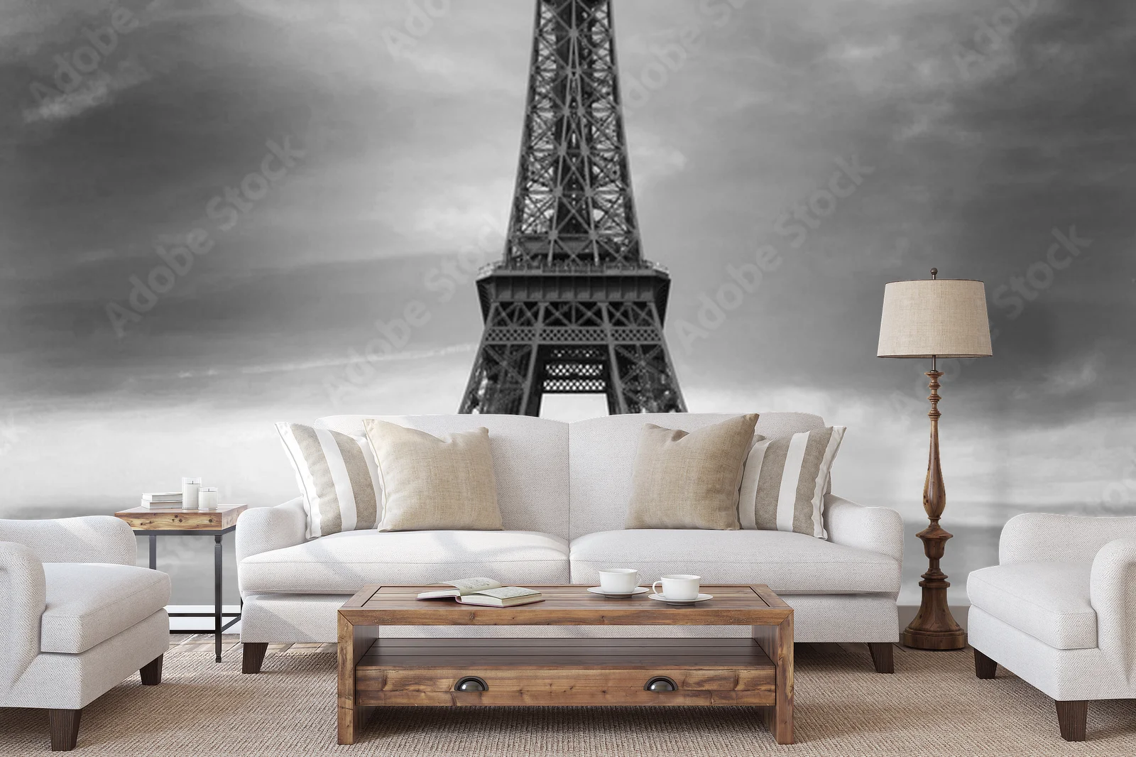 Eiffel Tower i czerwony samochód w sercu Paryża