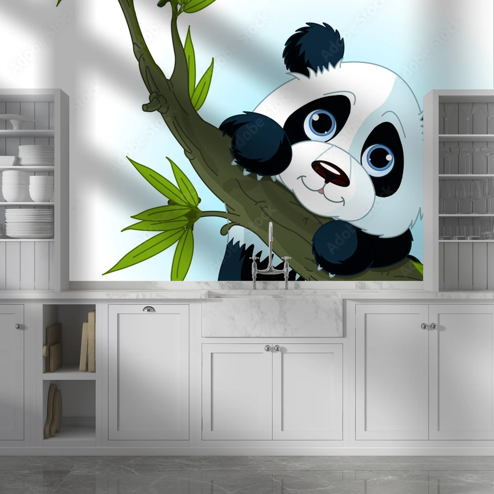 Urocza panda w wspinaczce na drzewo