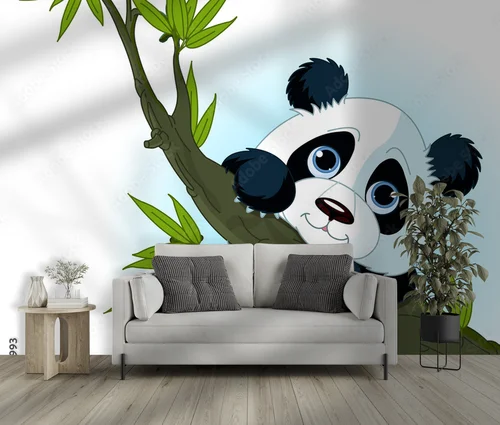 Urocza panda w wspinaczce na drzewo