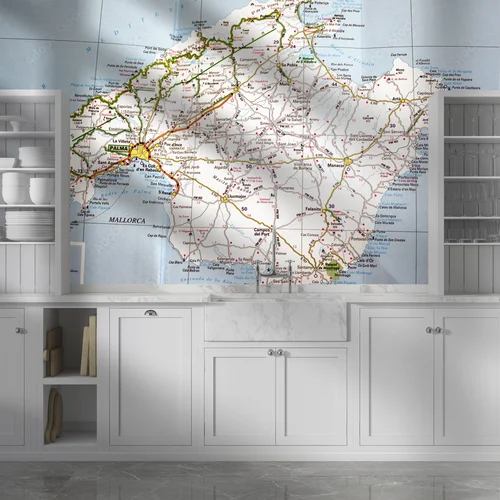 Relaksująca mapa Mallorki w jasnych odcieniach