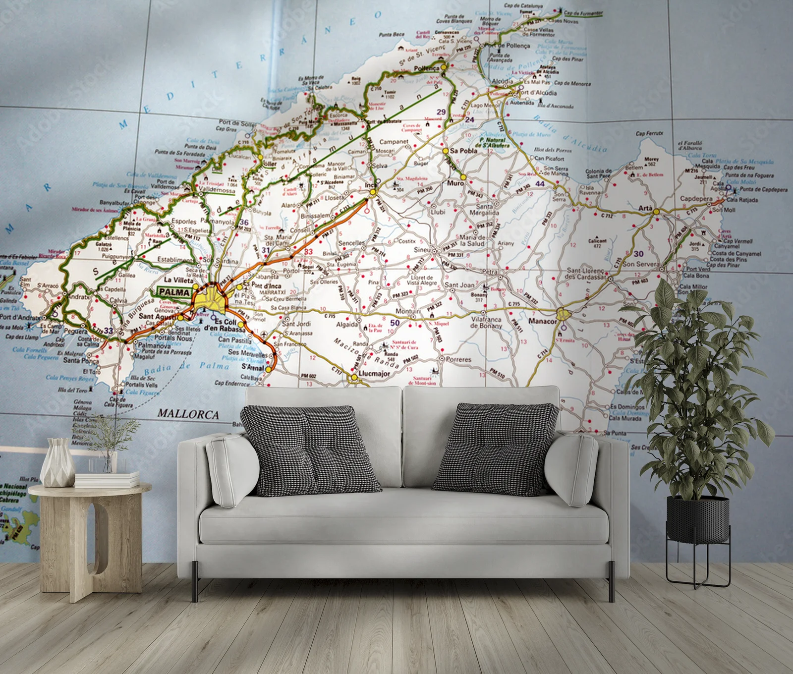 Relaksująca mapa Mallorki w jasnych odcieniach