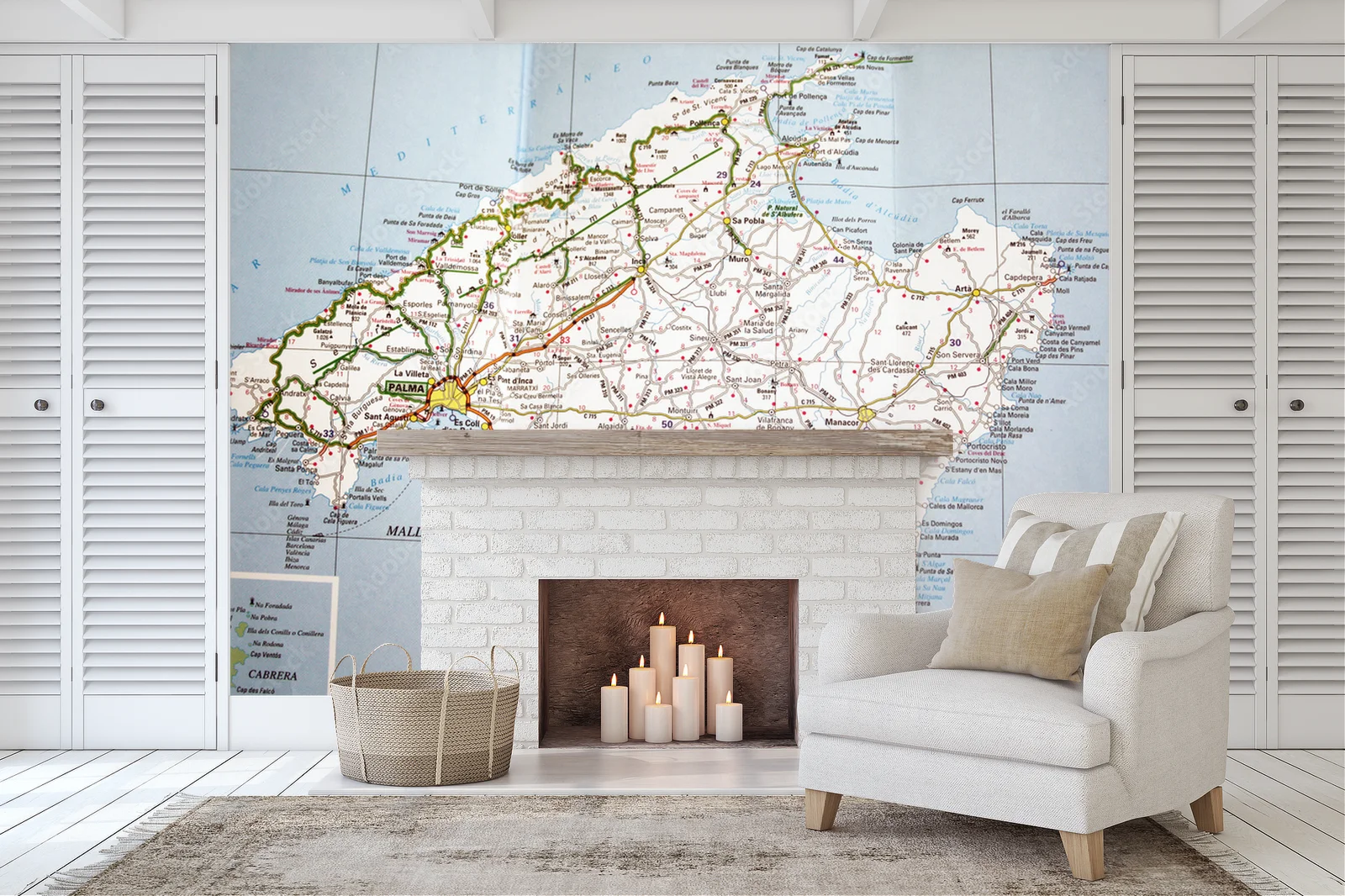 Relaksująca mapa Mallorki w jasnych odcieniach