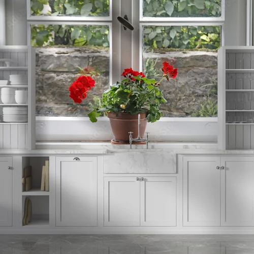 Romantyczny widok na geranium w białym świetle