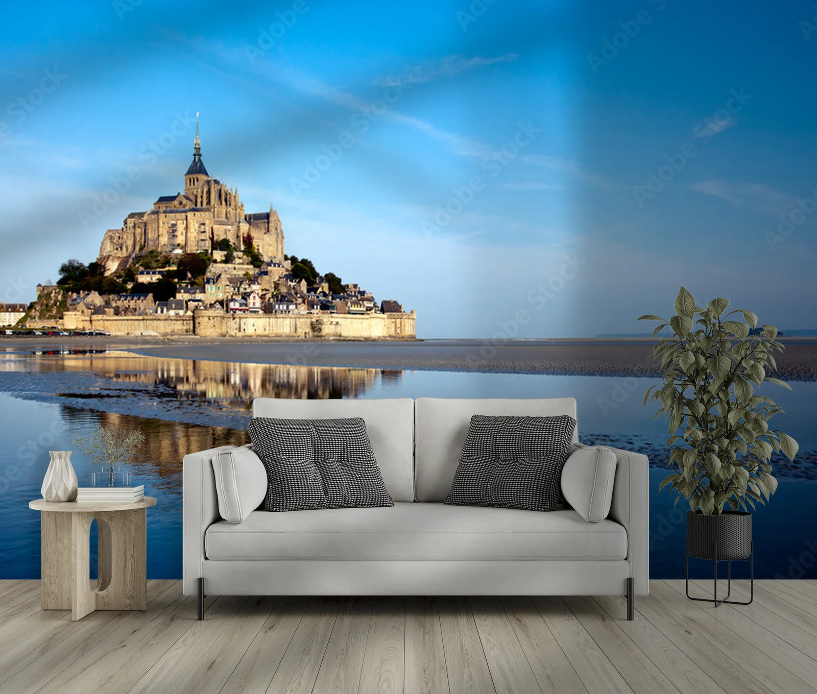 Zjawiskowy pejzaż Mont Saint Michel w odcieniach błękitu