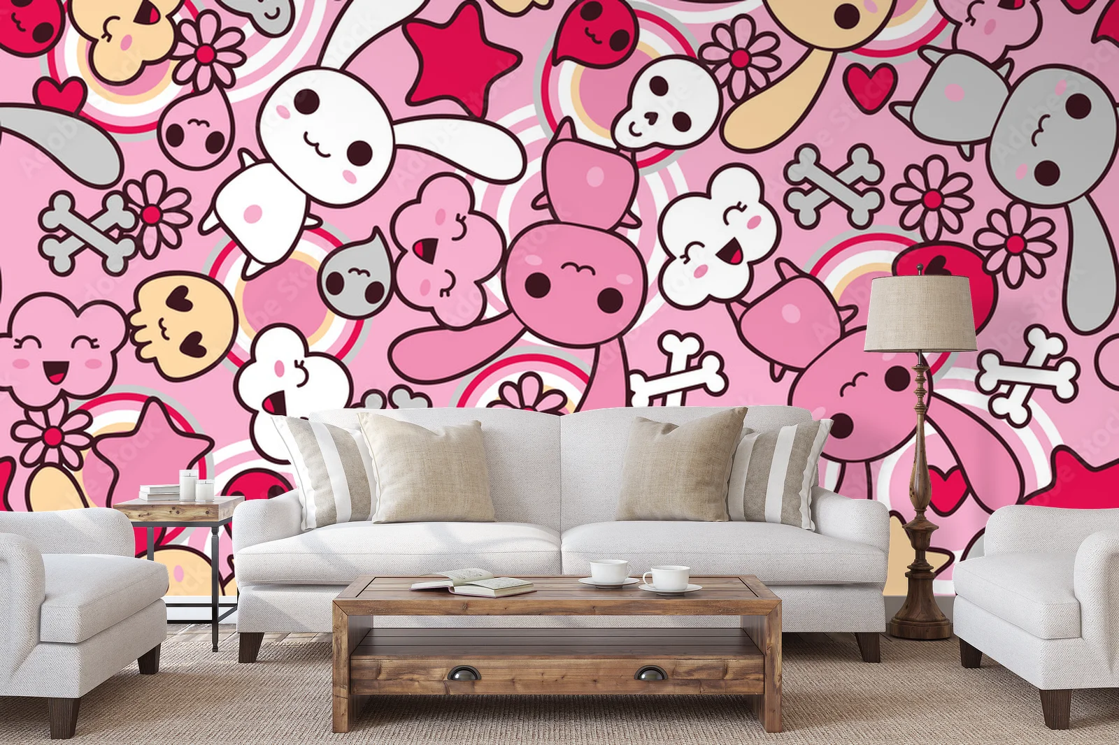 Kawaii Doodle w pastelowych odcieniach różu