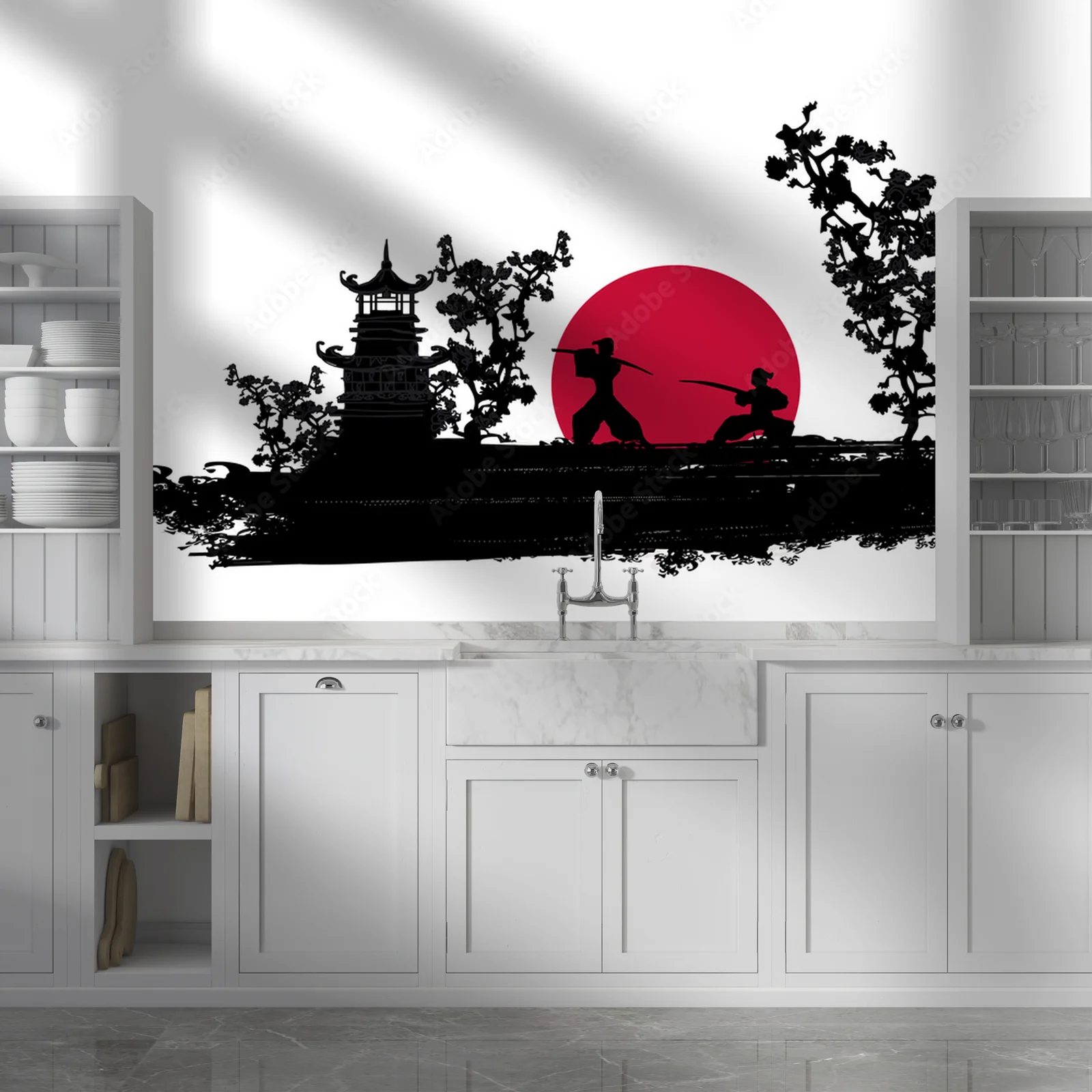 Silhouette japońskiego samuraja w eleganckim stylu