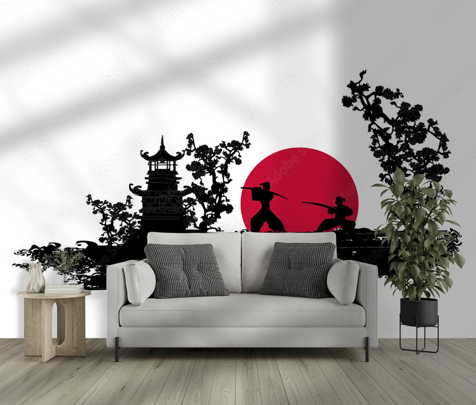 Silhouette japońskiego samuraja w eleganckim stylu