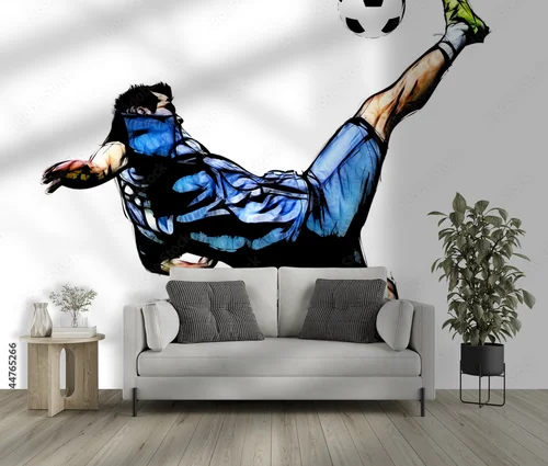 Dynamiczna ilustracja piłkarza w białych tonach