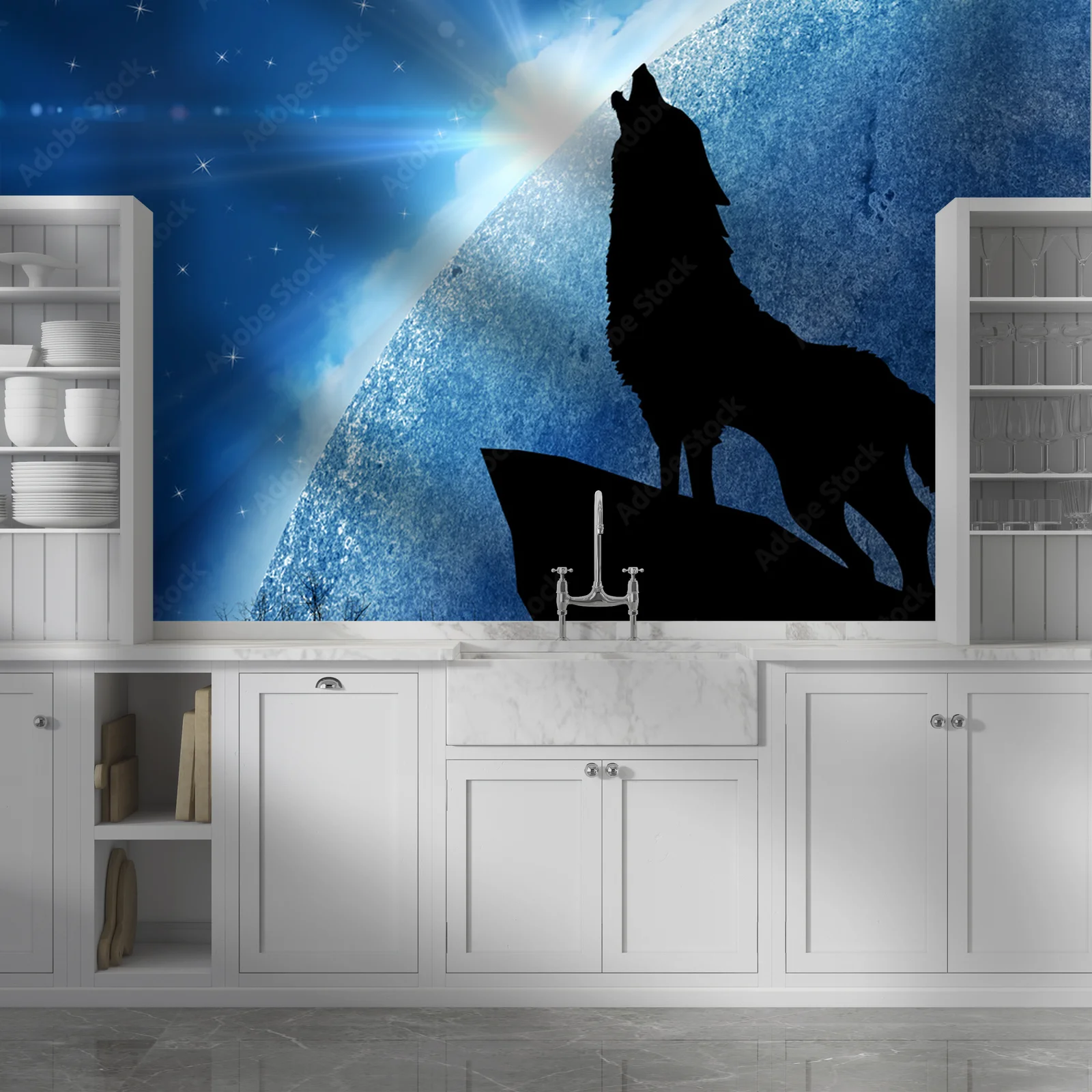 Wolf w księżycowej symfonii nocnego nieba
