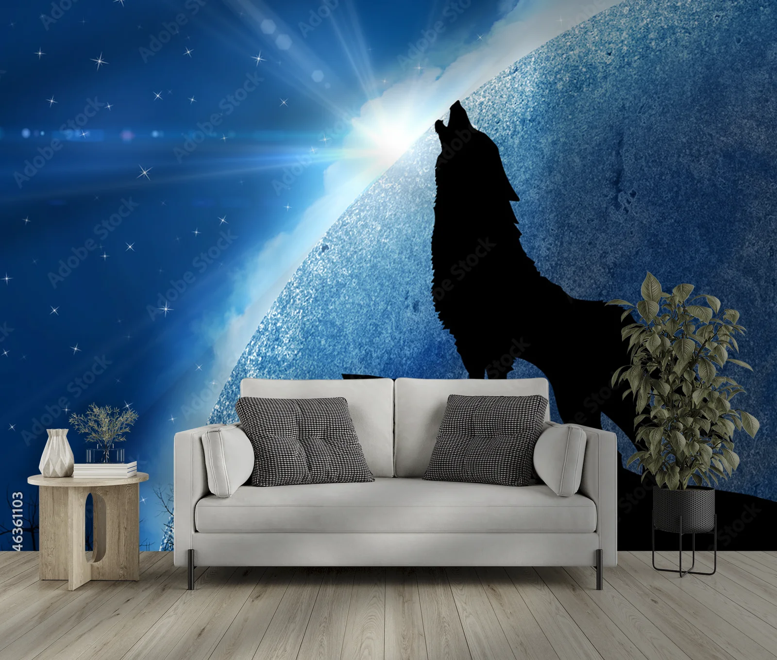 Wolf w księżycowej symfonii nocnego nieba