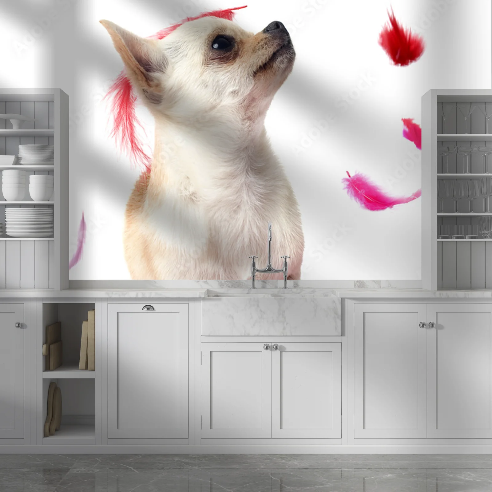 Radosne chwile z eleganckim chihuahua w różowych piórach