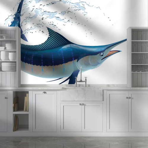Fascynujący błękitny marlin w świetlistej bieli