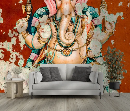 Mistyczne freski Ganesh w ciepłych odcieniach
