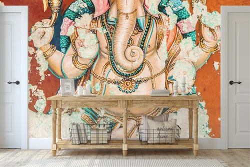 Mistyczne freski Ganesh w ciepłych odcieniach