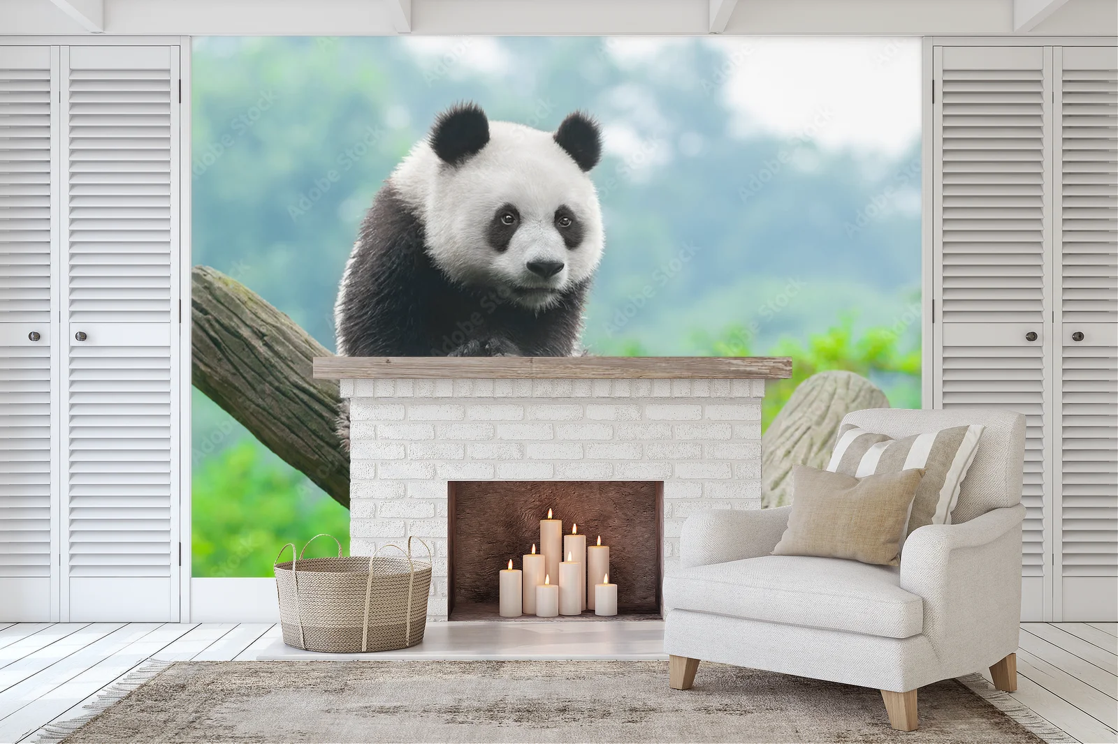 Urocza panda na wroczywych gałęziach drzew
