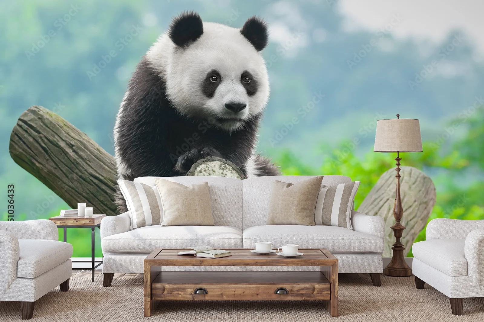Urocza panda na wroczywych gałęziach drzew