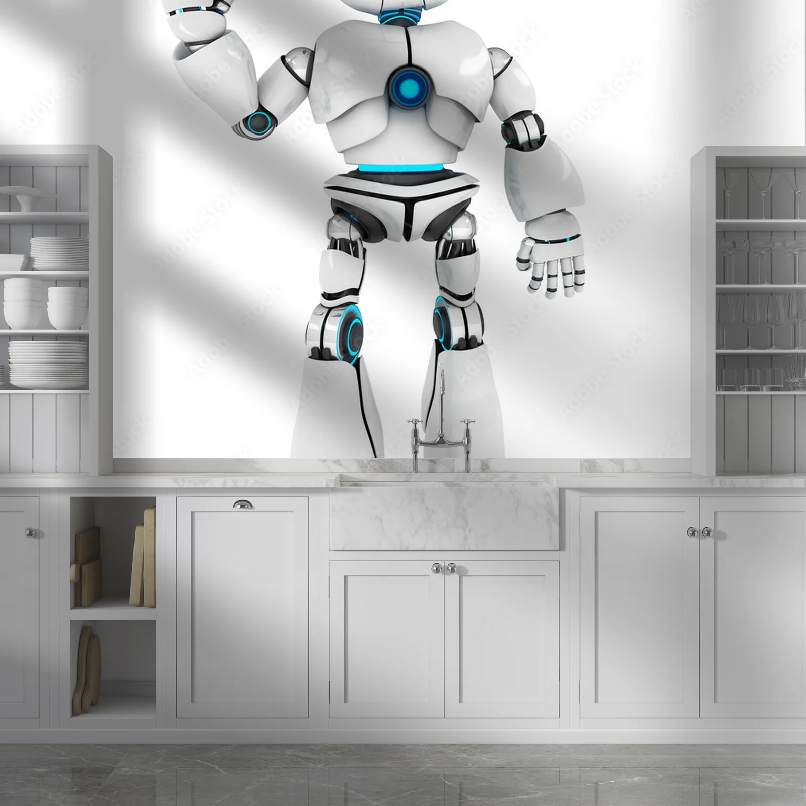 Zapraszający robot w delikatnej bieli