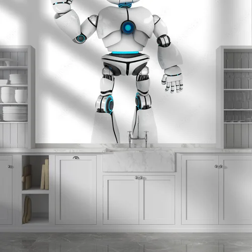 Zapraszający robot w delikatnej bieli