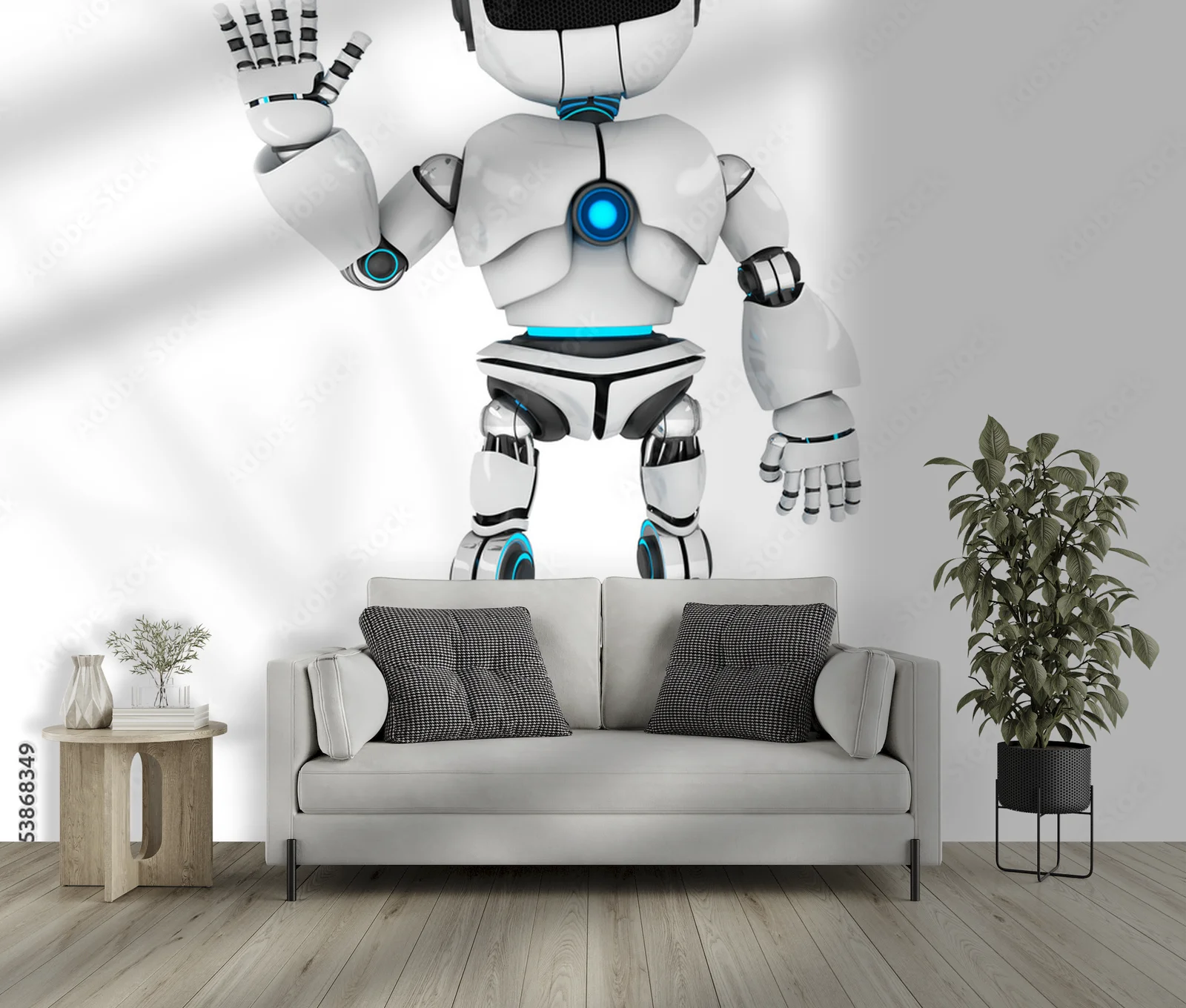 Zapraszający robot w delikatnej bieli