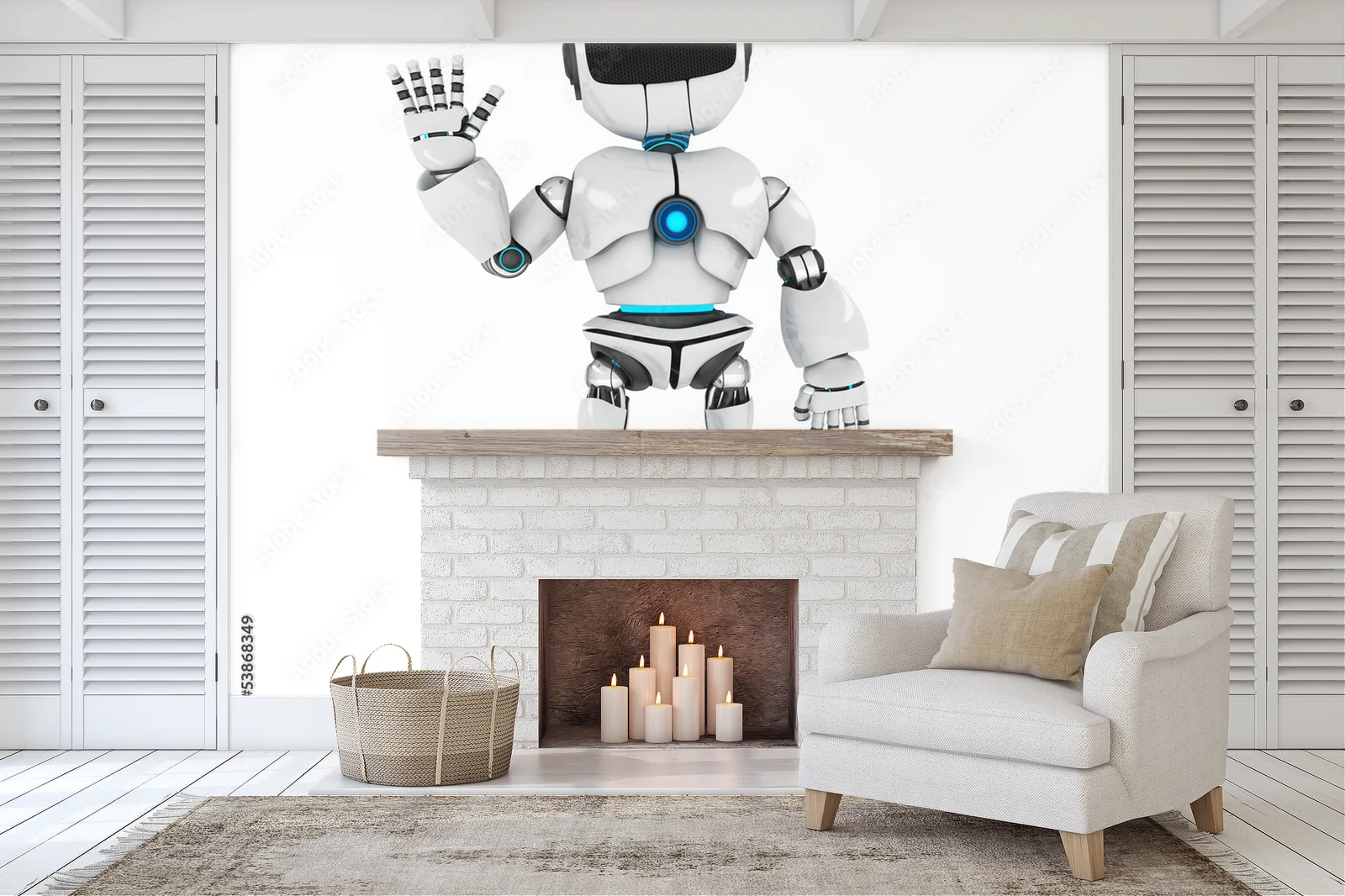 Zapraszający robot w delikatnej bieli