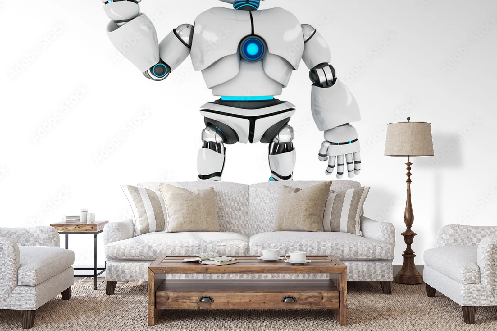 Zapraszający robot w delikatnej bieli