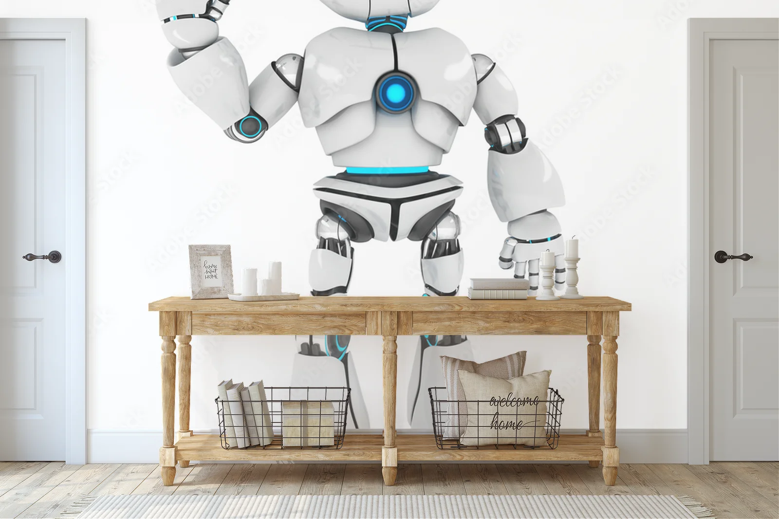 Zapraszający robot w delikatnej bieli