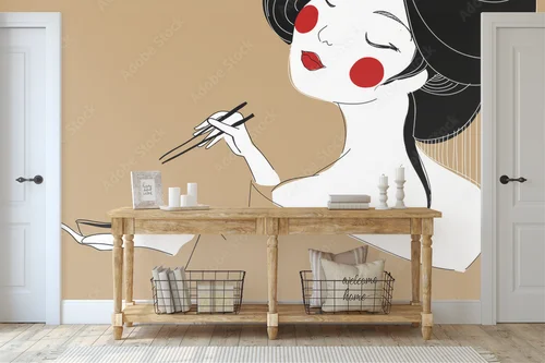 Urok azjatyckiej dziewczyny w sushi artystycznej kompozycji