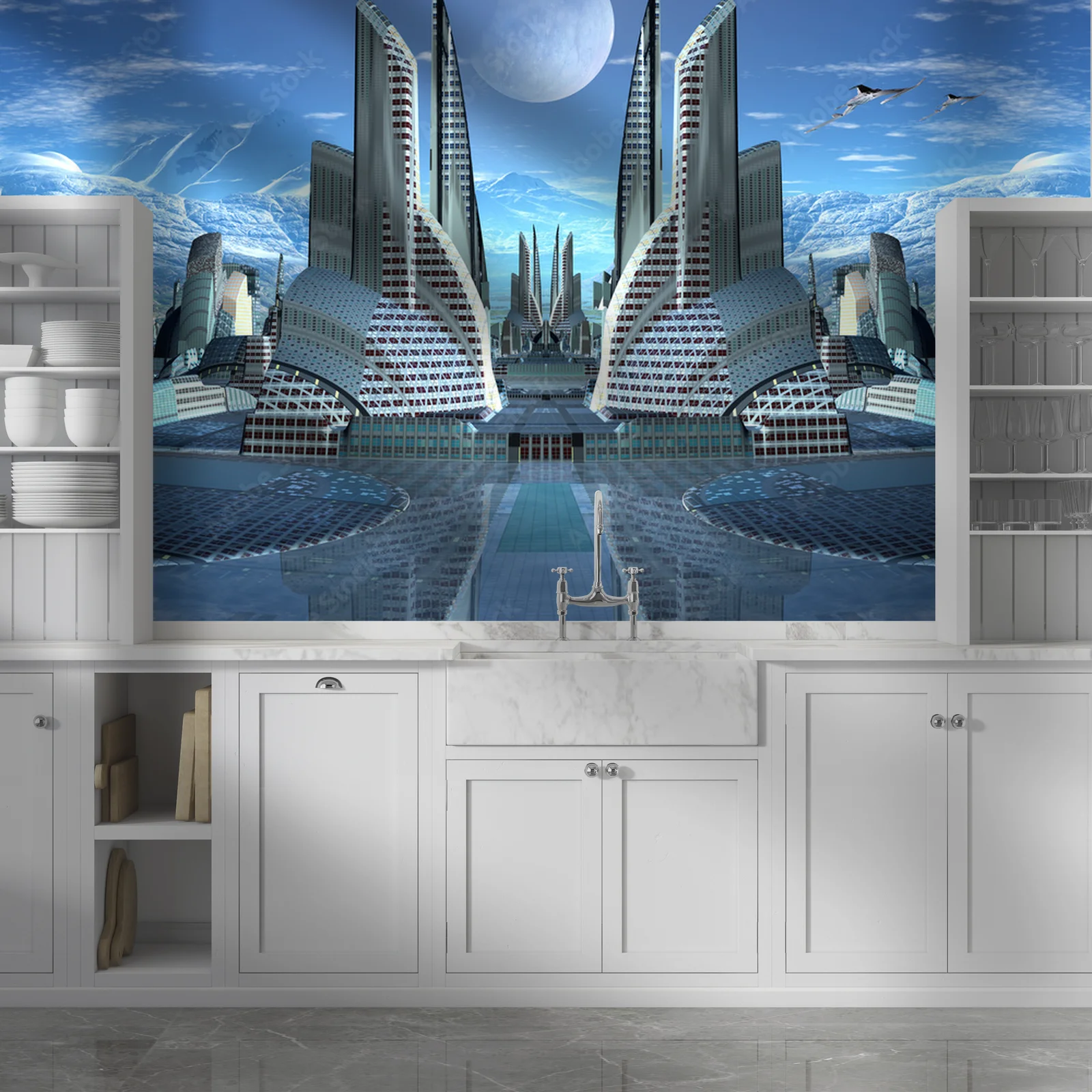 Futurystyczne miasto obcych w nocnej scenerii