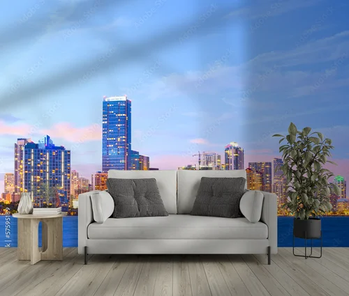 Kolorowa panorama Miami nocą pełna magii