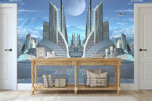 Futurystyczne miasto obcych w nocnej scenerii