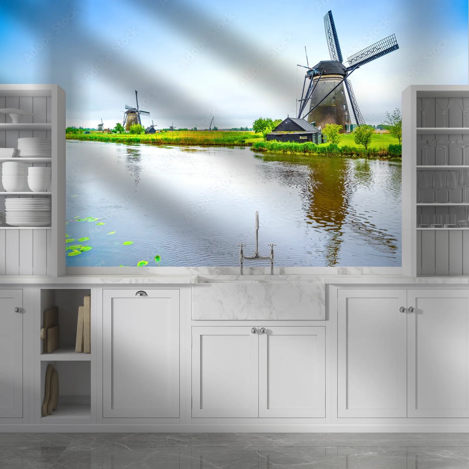 Sielankowy pejzaż Kinderdijk w delikatnych odcieniach