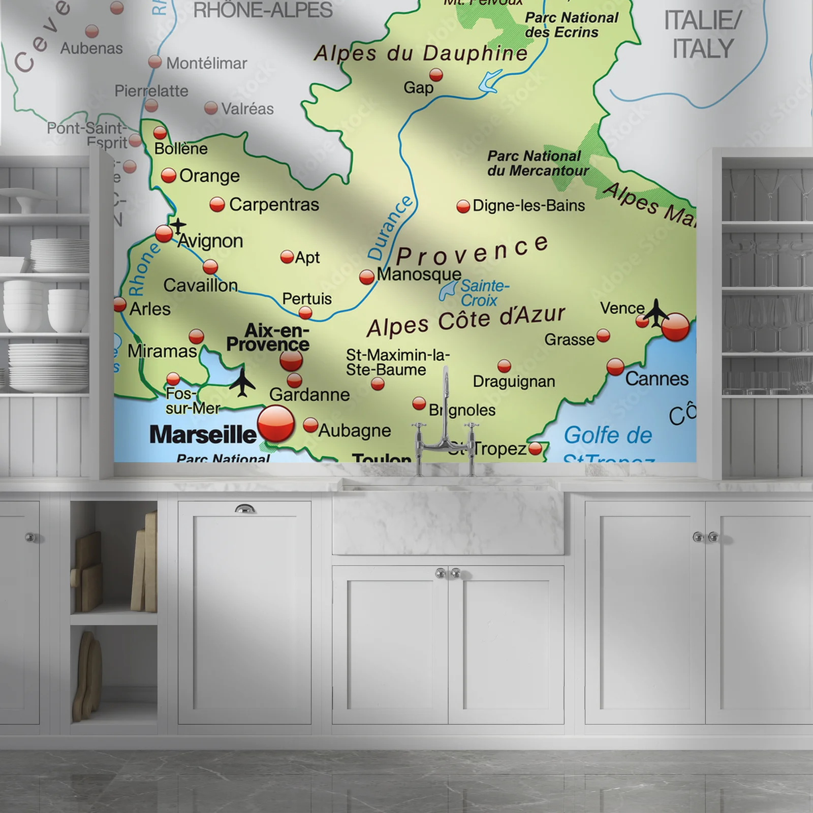 Pastelowa mapa Provence-Alpes-Côte-d-Azur