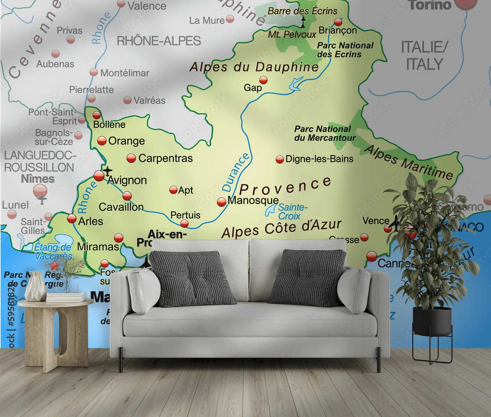 Pastelowa mapa Provence-Alpes-Côte-d-Azur