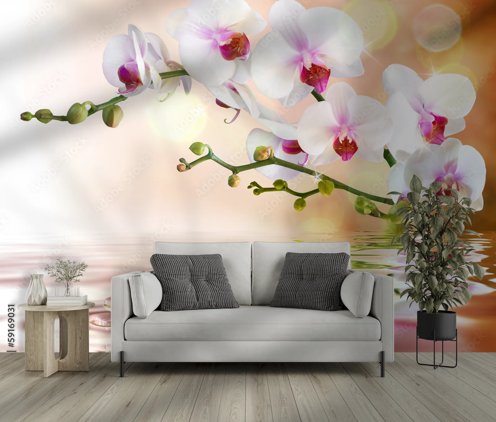 Elegancja białych orchidei na wodnych falach