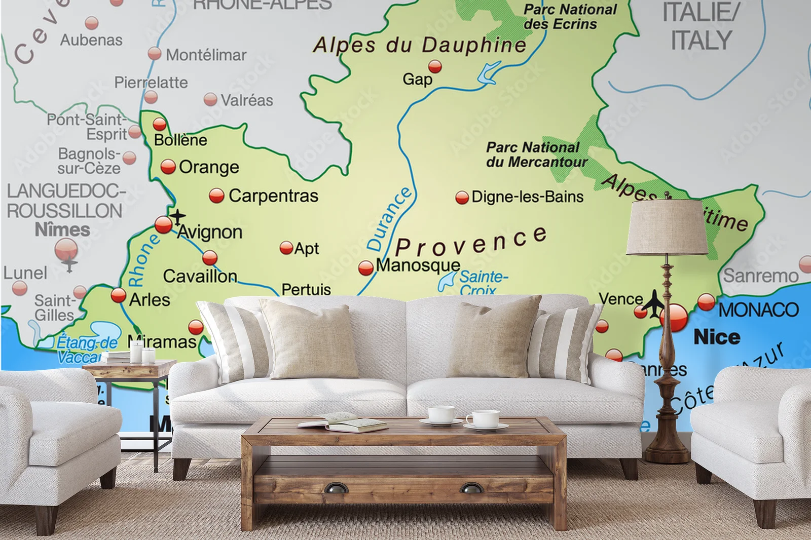 Pastelowa mapa Provence-Alpes-Côte-d-Azur