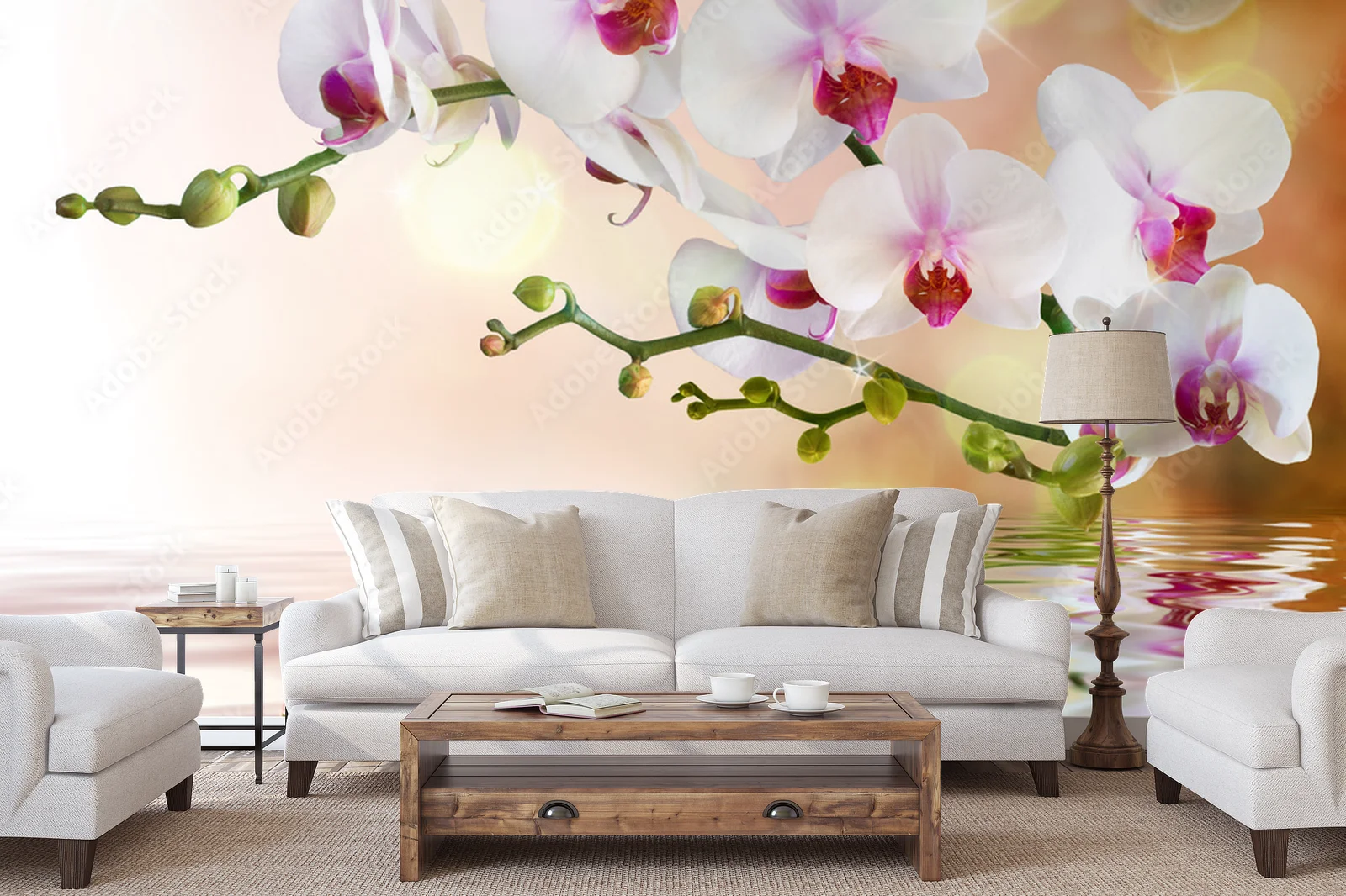 Elegancja białych orchidei na wodnych falach