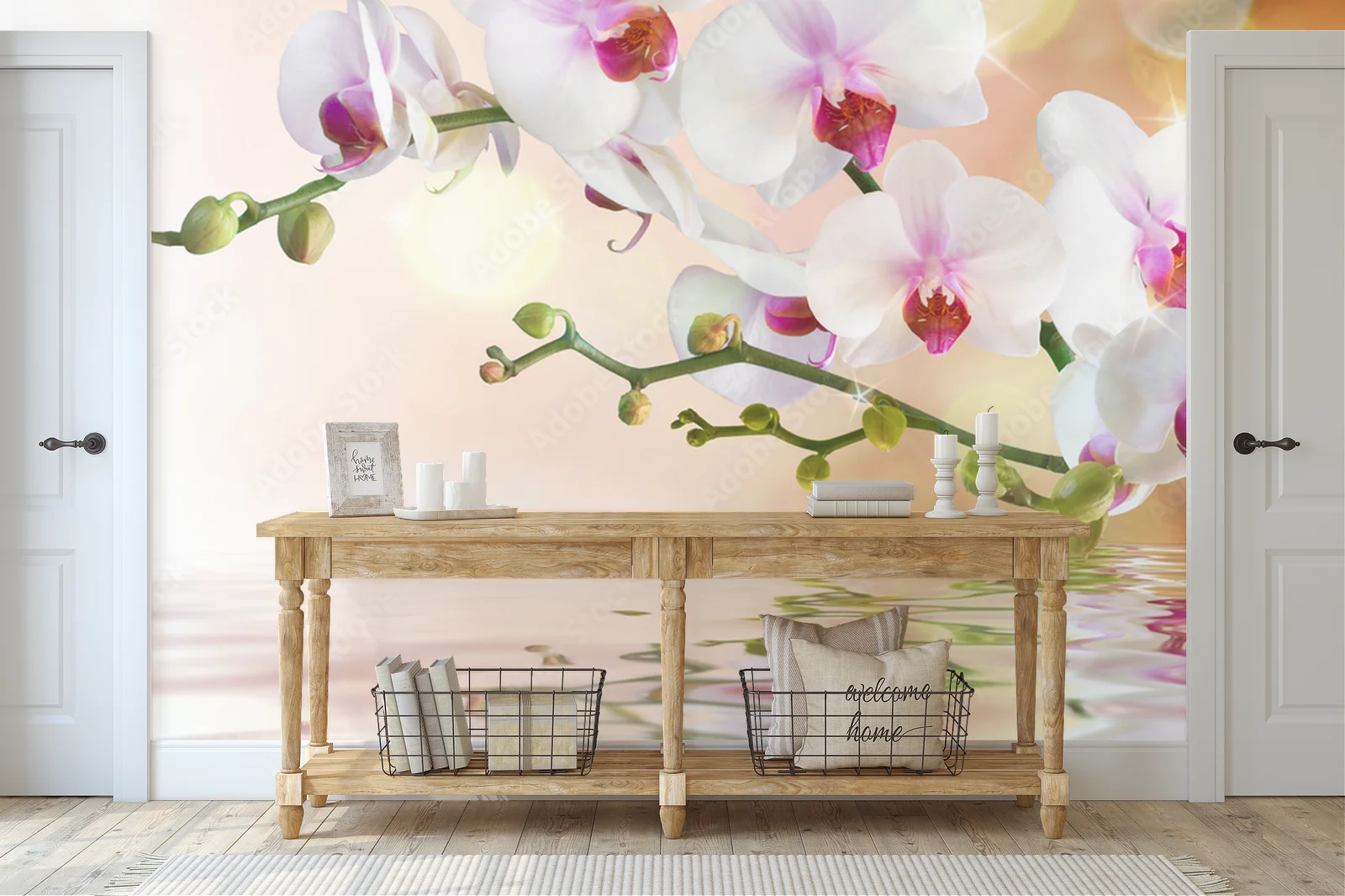 Elegancja białych orchidei na wodnych falach