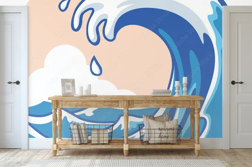 Zachwyt oceanu: Artystyczne fale w białej przestrzeni