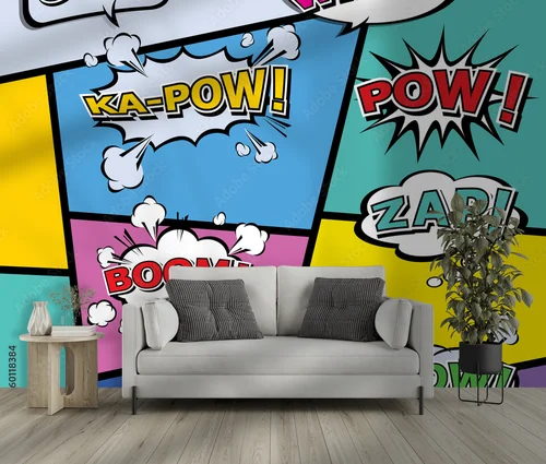 Pop-artowa kompozycja pełna humoru i kolorów
