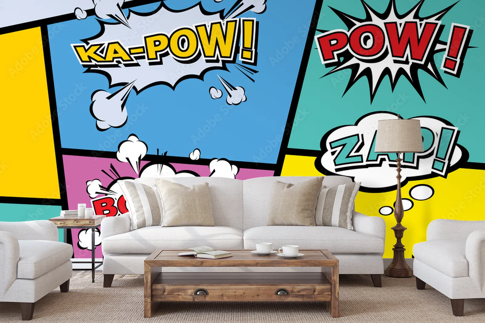 Pop-artowa kompozycja pełna humoru i kolorów