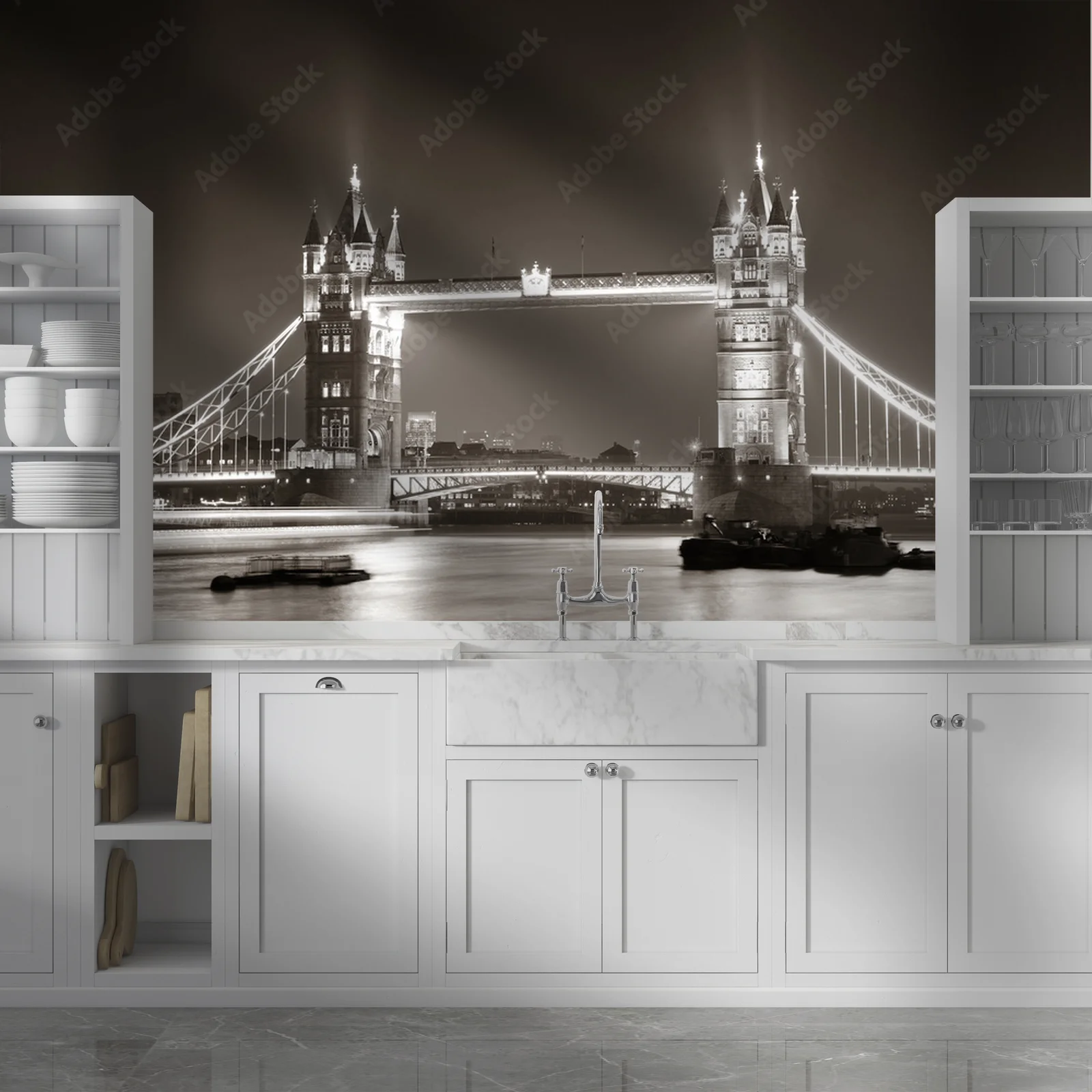 Wieczorny urok Tower Bridge w czerni i bieli