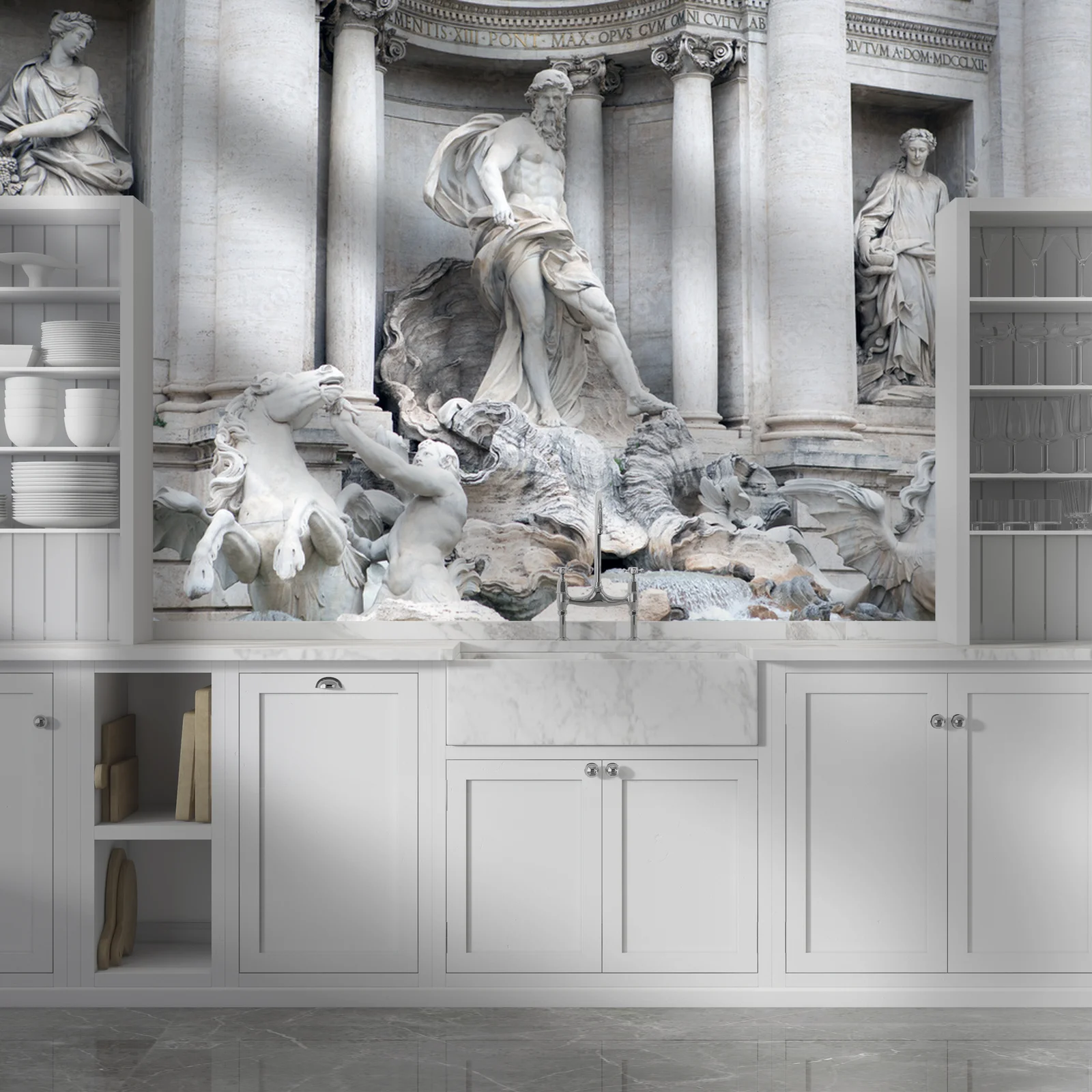 Urok Trevi Fountain w delikatnych odcieniach szarości